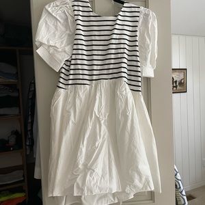 Blue and white striped high low dress